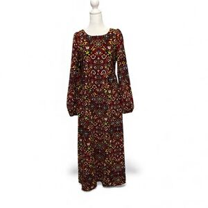 Vintage Corduroy Floral Maxi Dress 70s 60s